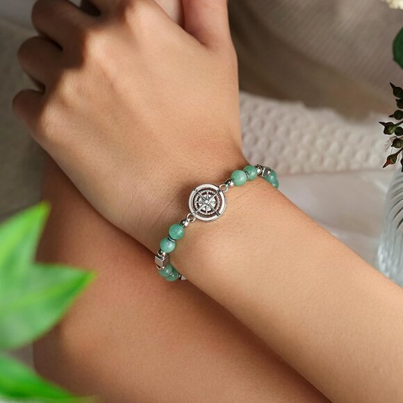 Travel Gifts for Women Amazonite Stone Compass Bracelet for Travelers - Picture 2 of 6